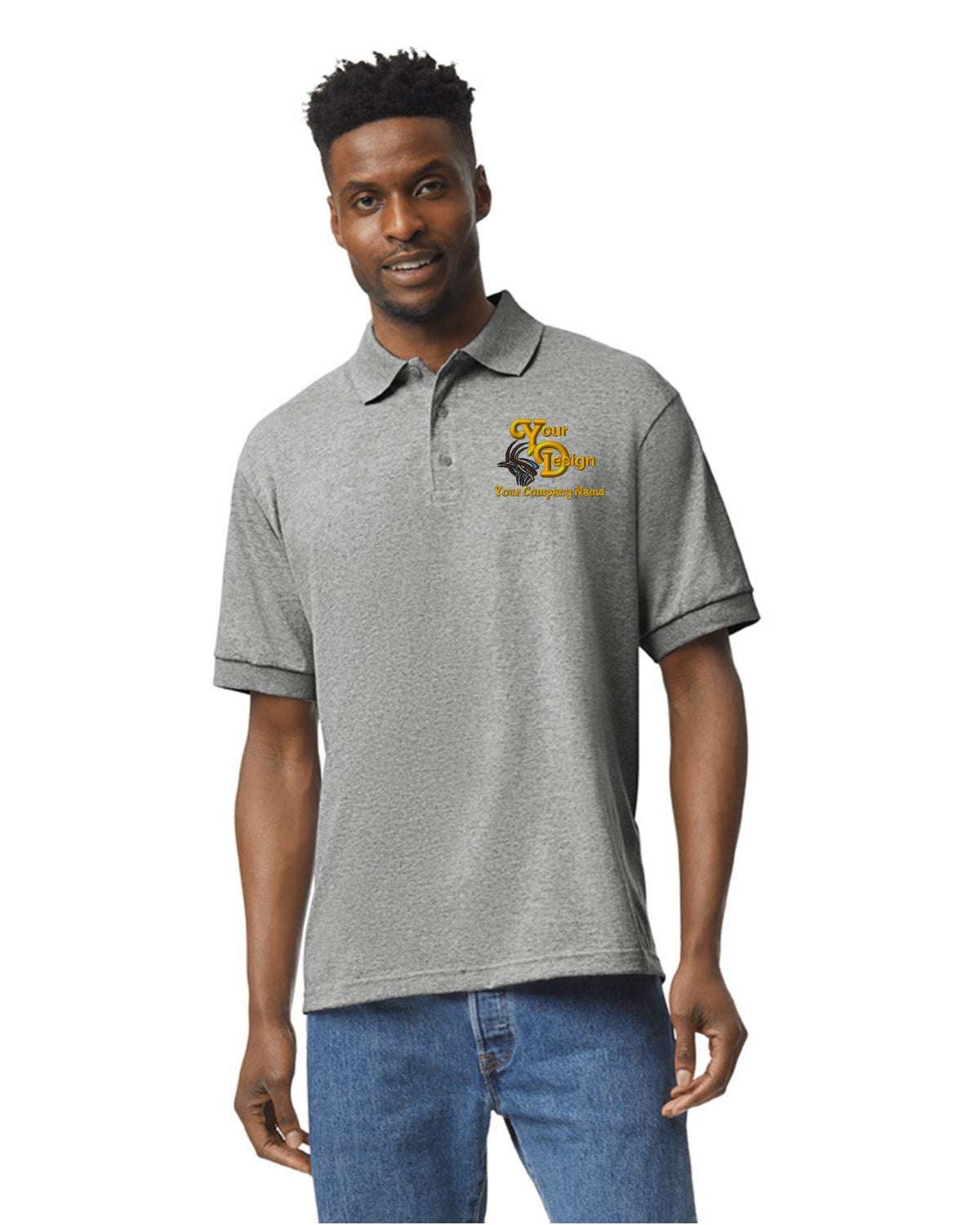 Men Deluxe Cotton Polo Shirts Your Design or Logo Embroidered 3-Pack - sport grey