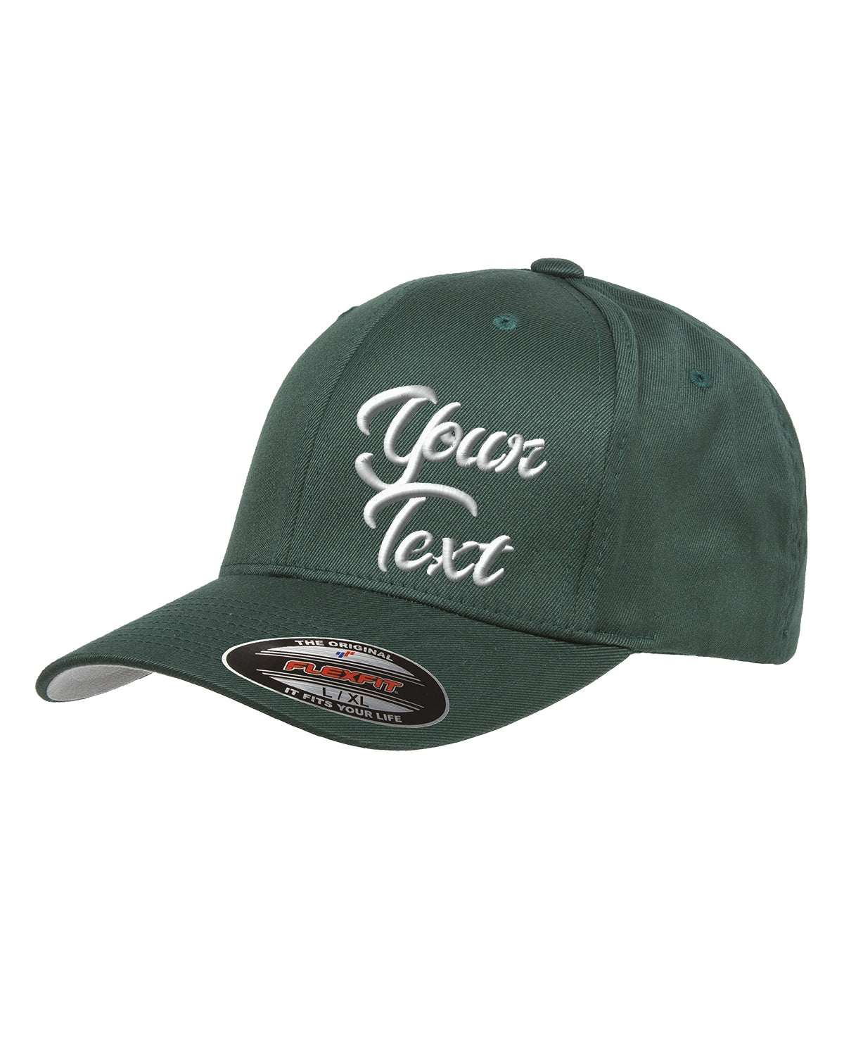 Flex Fitted Ball Caps Your Company Custom text Embroidered -3 Pack - green