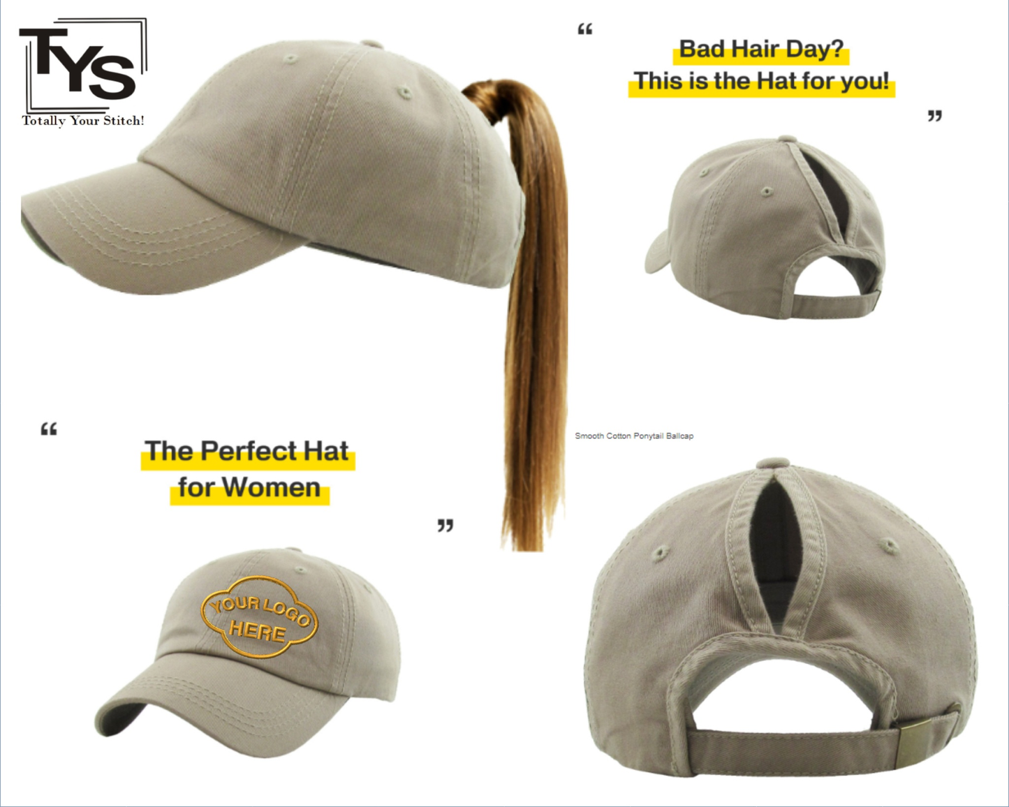 Ponytail Cap for Women with Custom Logo Personalized Embroidery