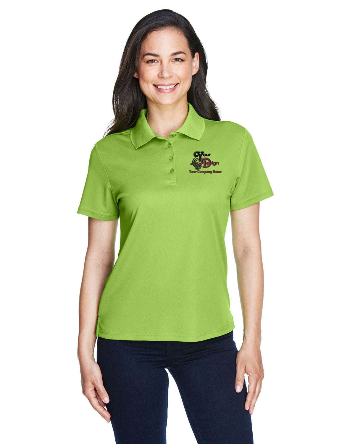 Dry-Fit Polo Shirt Your Custom Company Logo Embroidered - Women - acid green