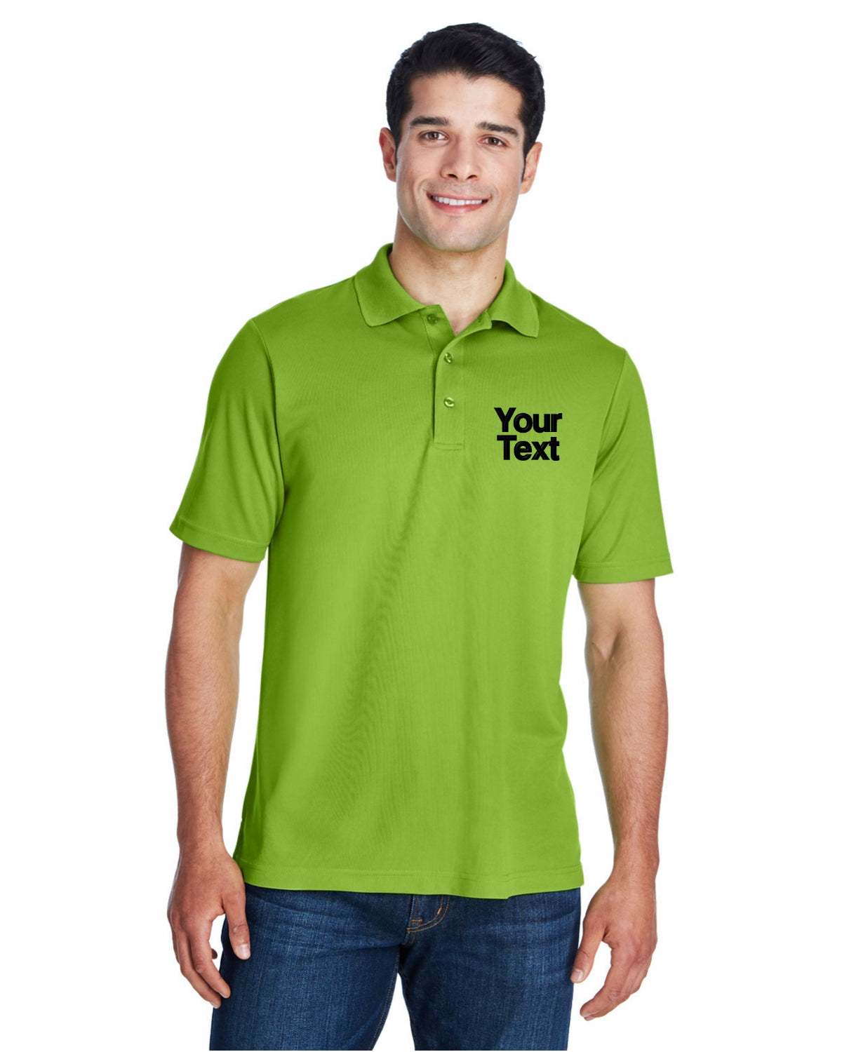 Men Short Sleeve Dry Sport Polo Shirt with Custom Text - acid green