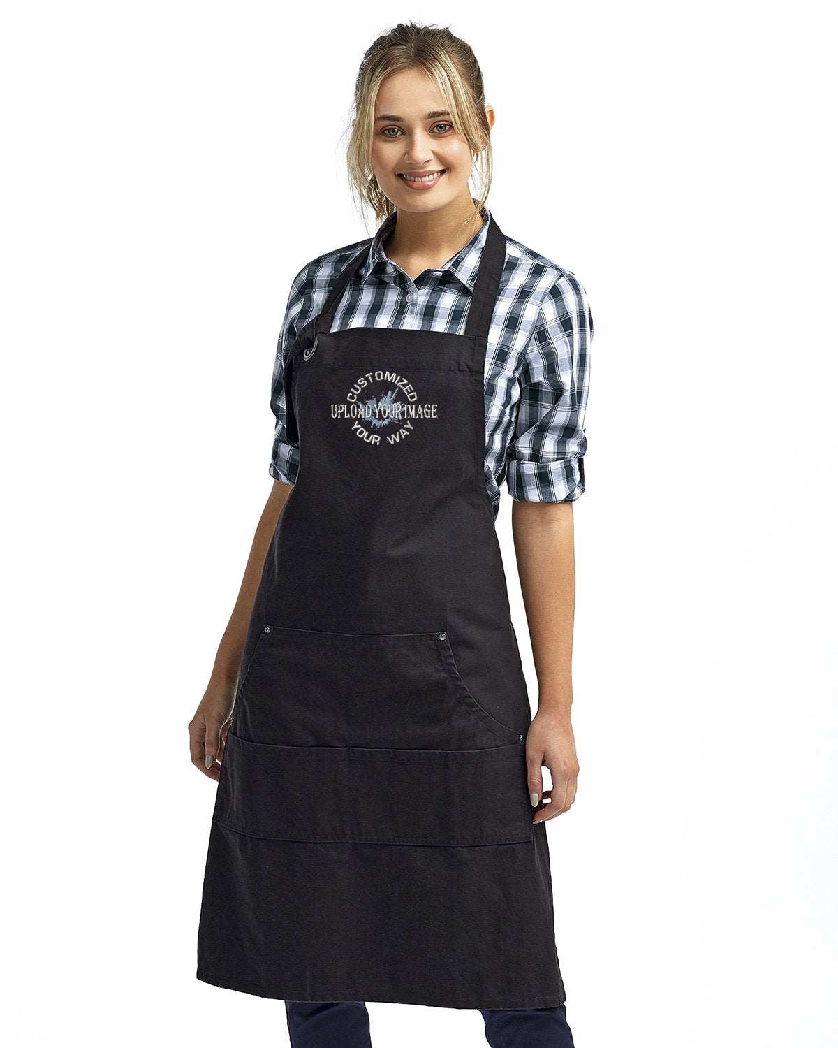 Unisex Canvas Apron Your Custom Design or Logo Embroidered - black