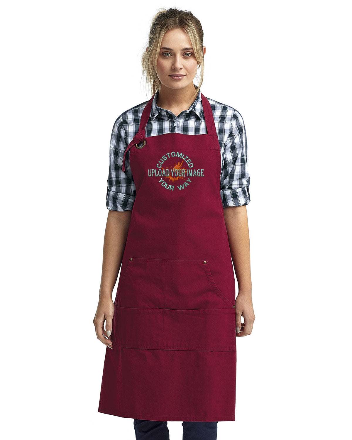 Unisex Canvas Apron Your Custom Design or Logo Embroidered - burgundy