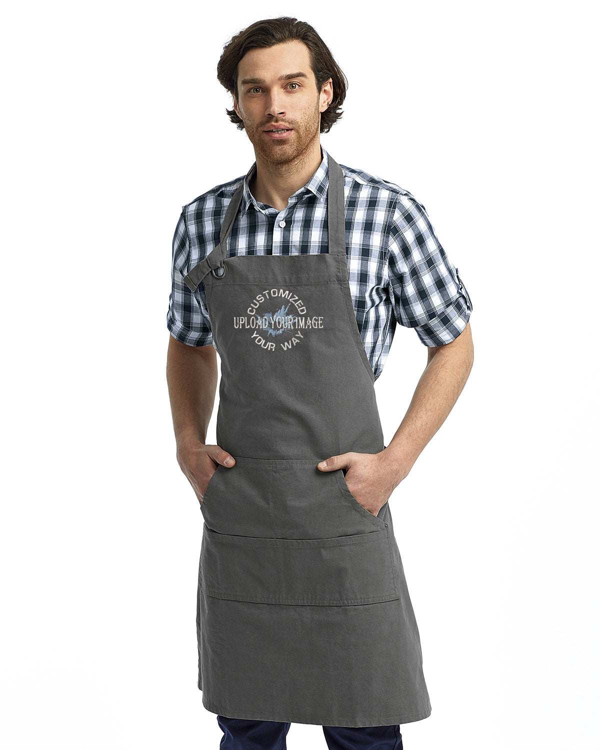 Unisex Canvas Apron Your Custom Design or Logo Embroidered - dark grey