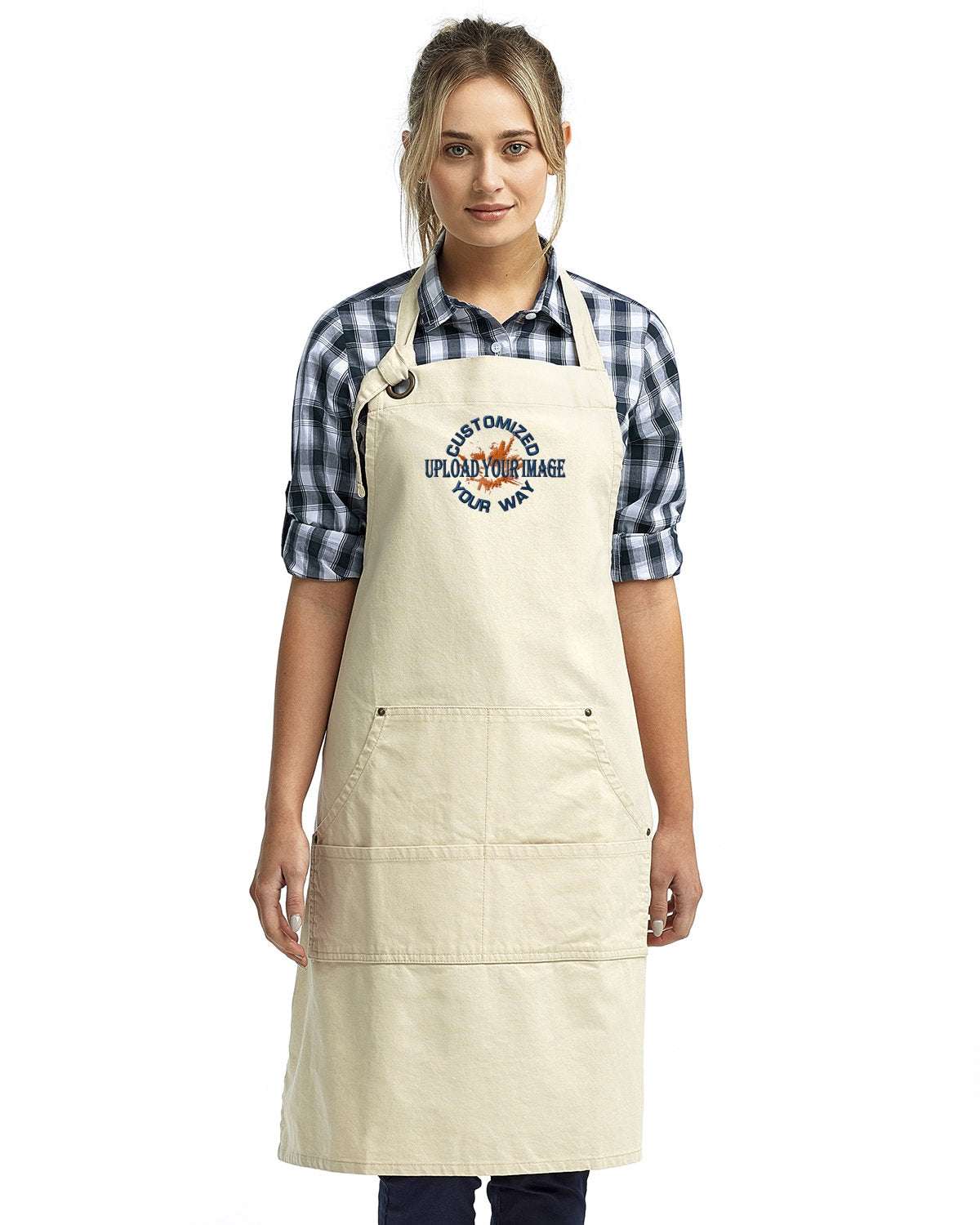 Unisex Canvas Apron Your Custom Design or Logo Embroidered - natural