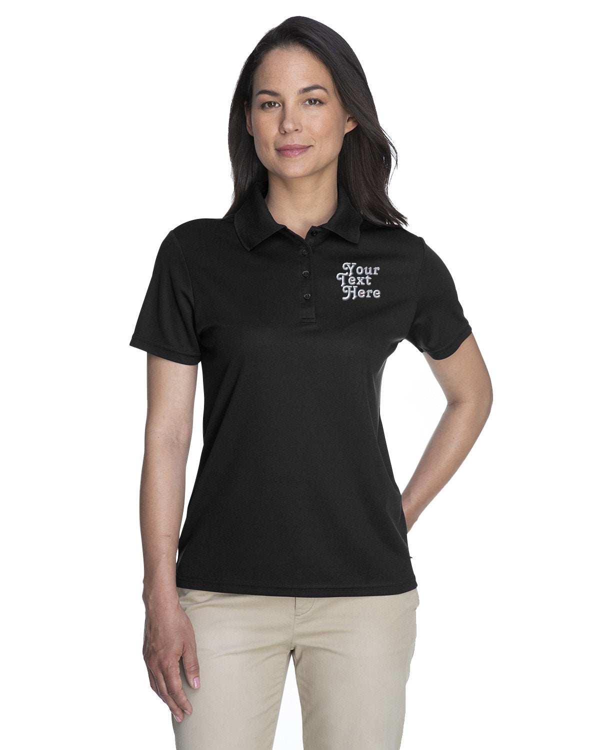 Premium Dry-Fit Polo Shirt- Your Company Name Text Embroidered- Women - black