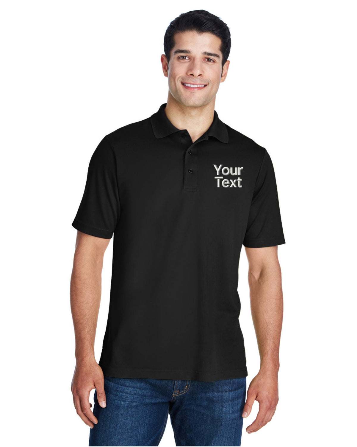 Men Short Sleeve Dry Sport Polo Shirt with Custom Text - black