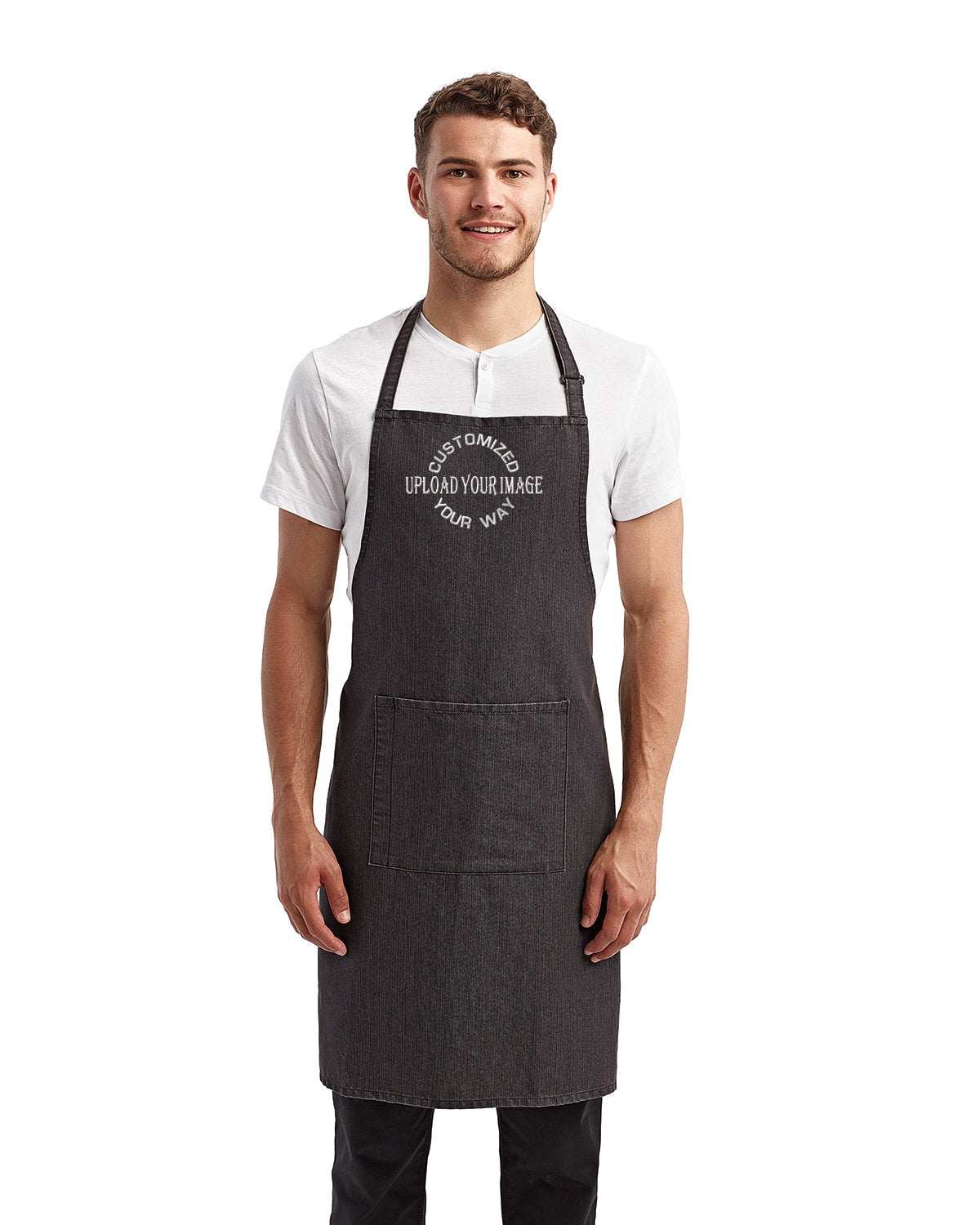 Chef Cooking Apron with Your Restaurant Logo Embroidered black denim