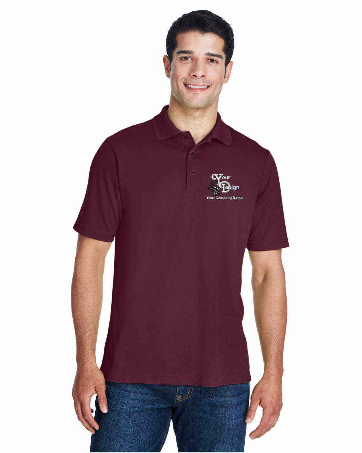 Sport Polo Shirts With Custom Company Logo Embroidered-Men-3-Pack - burgundy