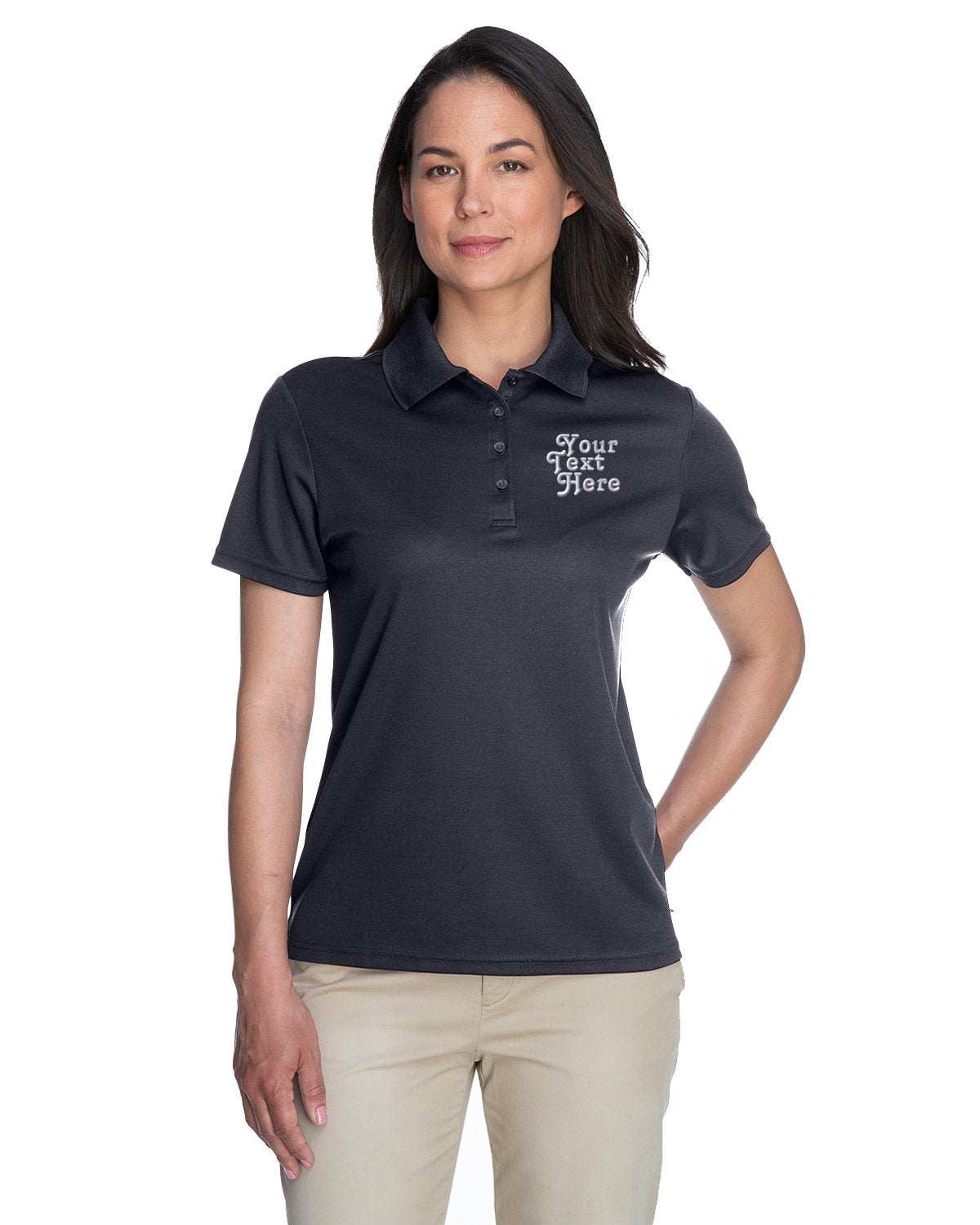 Premium Dry-Fit Polo Shirt- Your Company Name Text Embroidered- Women - dark grey