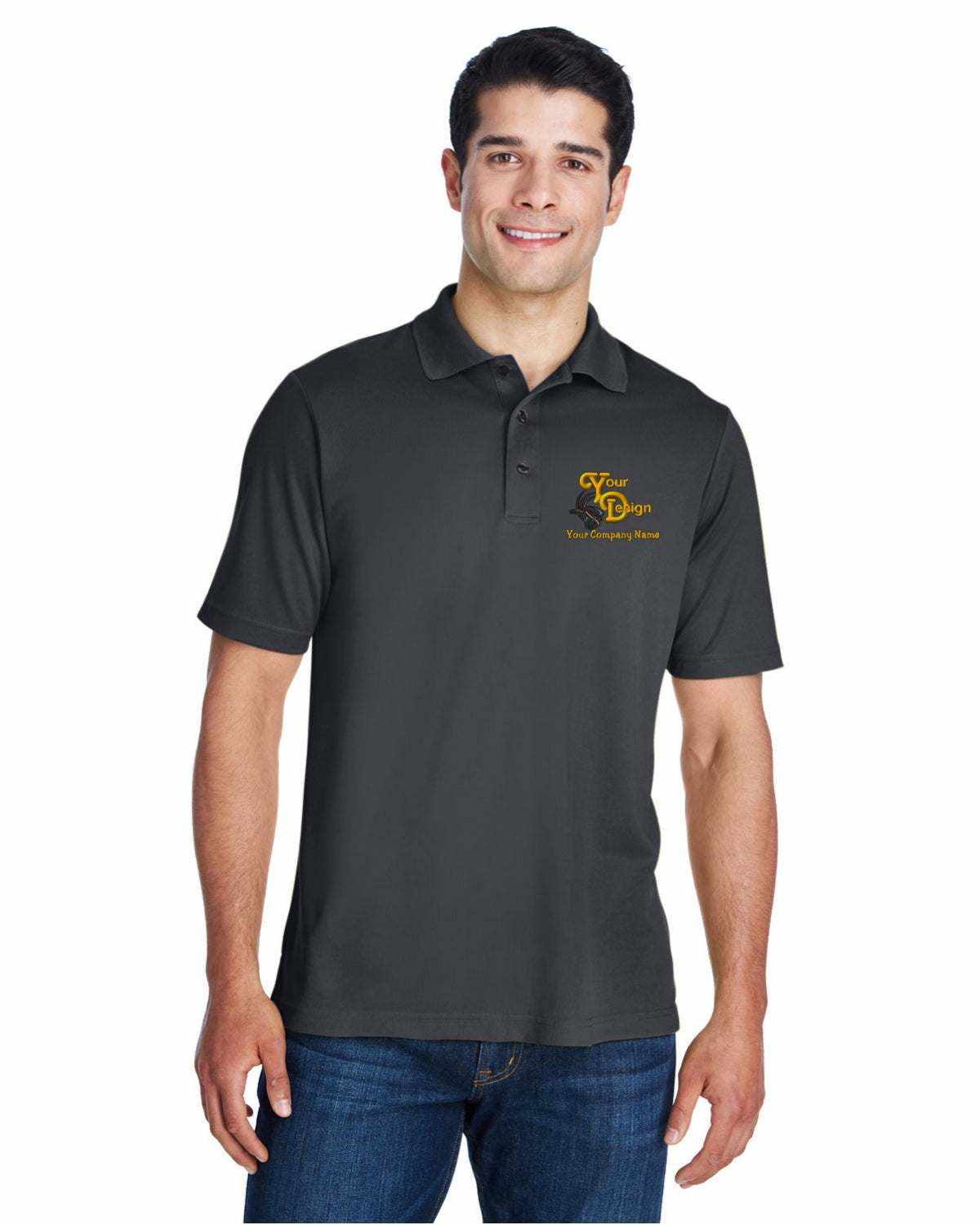 Sport Polo Shirts With Custom Company Logo Embroidered-Men-3-Pack - dark grey