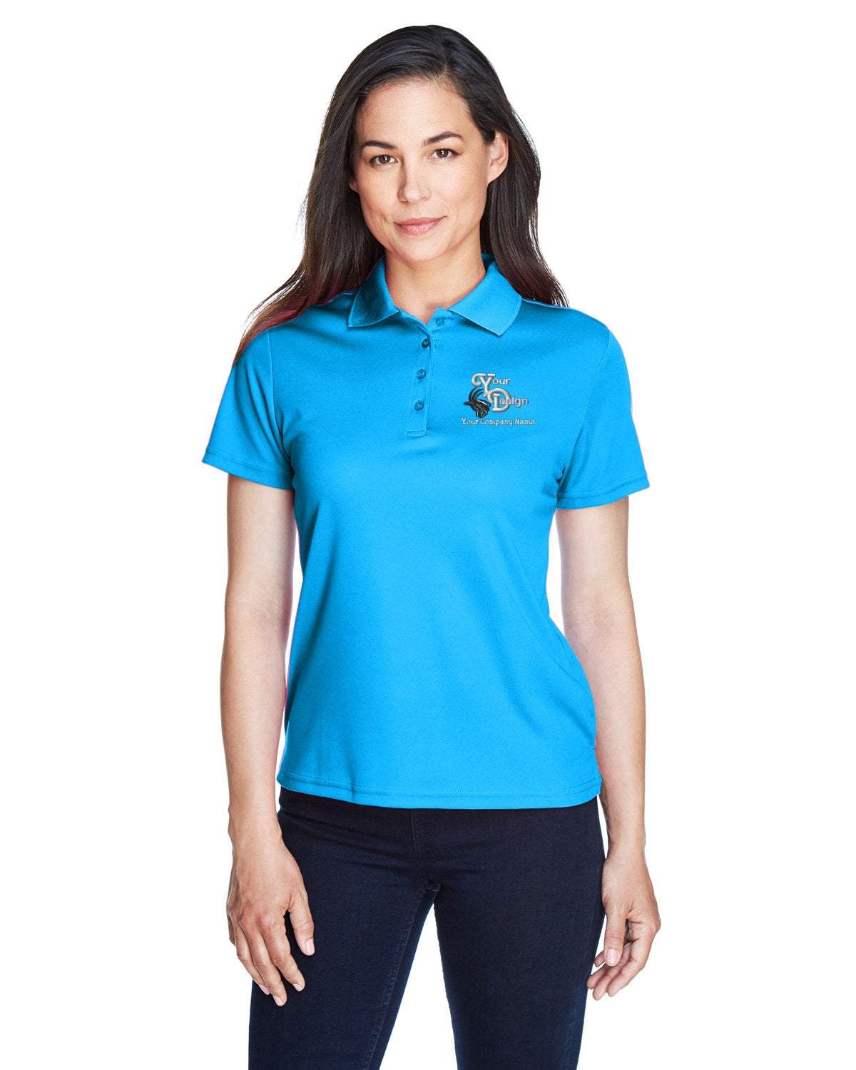 Dry-Fit Polo Shirt Your Custom Company Logo Embroidered - Women - blue