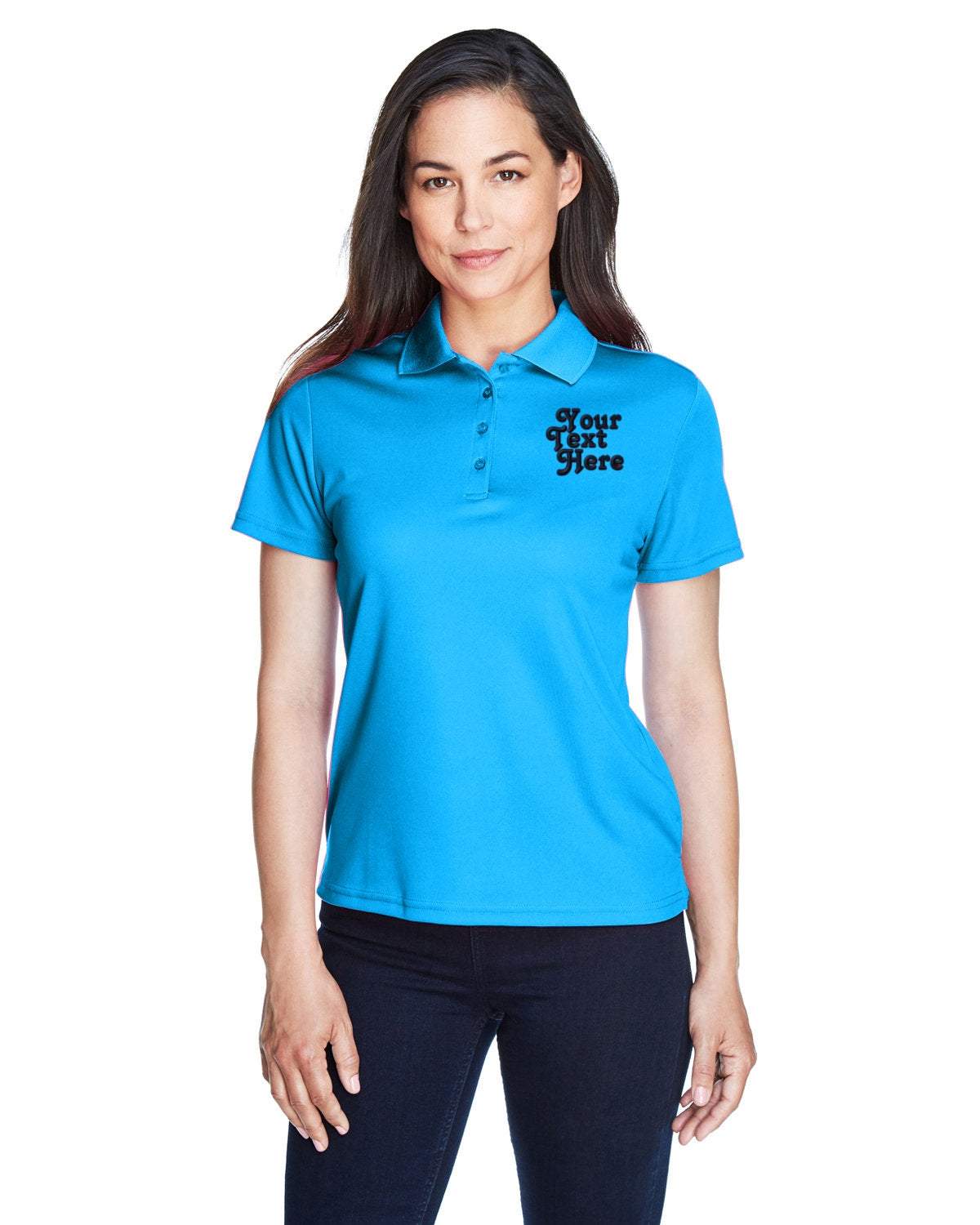 Dry-Fit Polo Shirt With Your Custom Text Embroidered - Women - blue