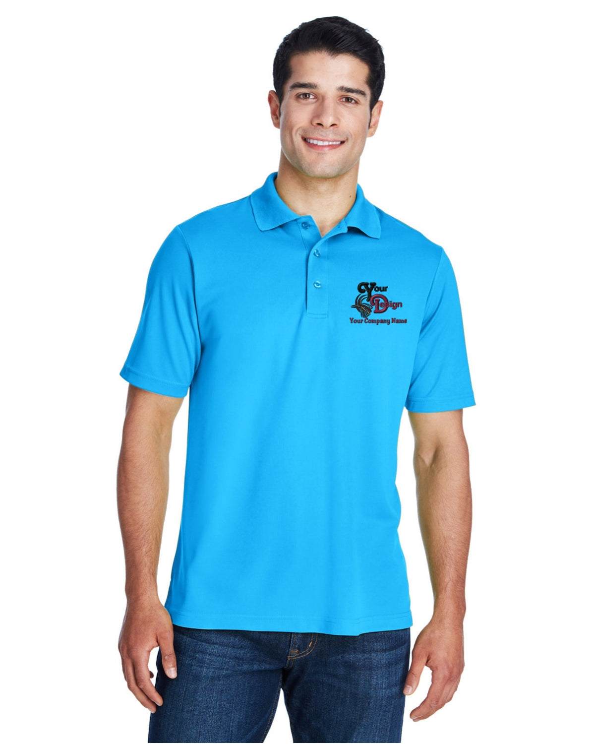 Premium Dry-Sport Polo Shirt Your Custom Logo Embroidered - Men - blue