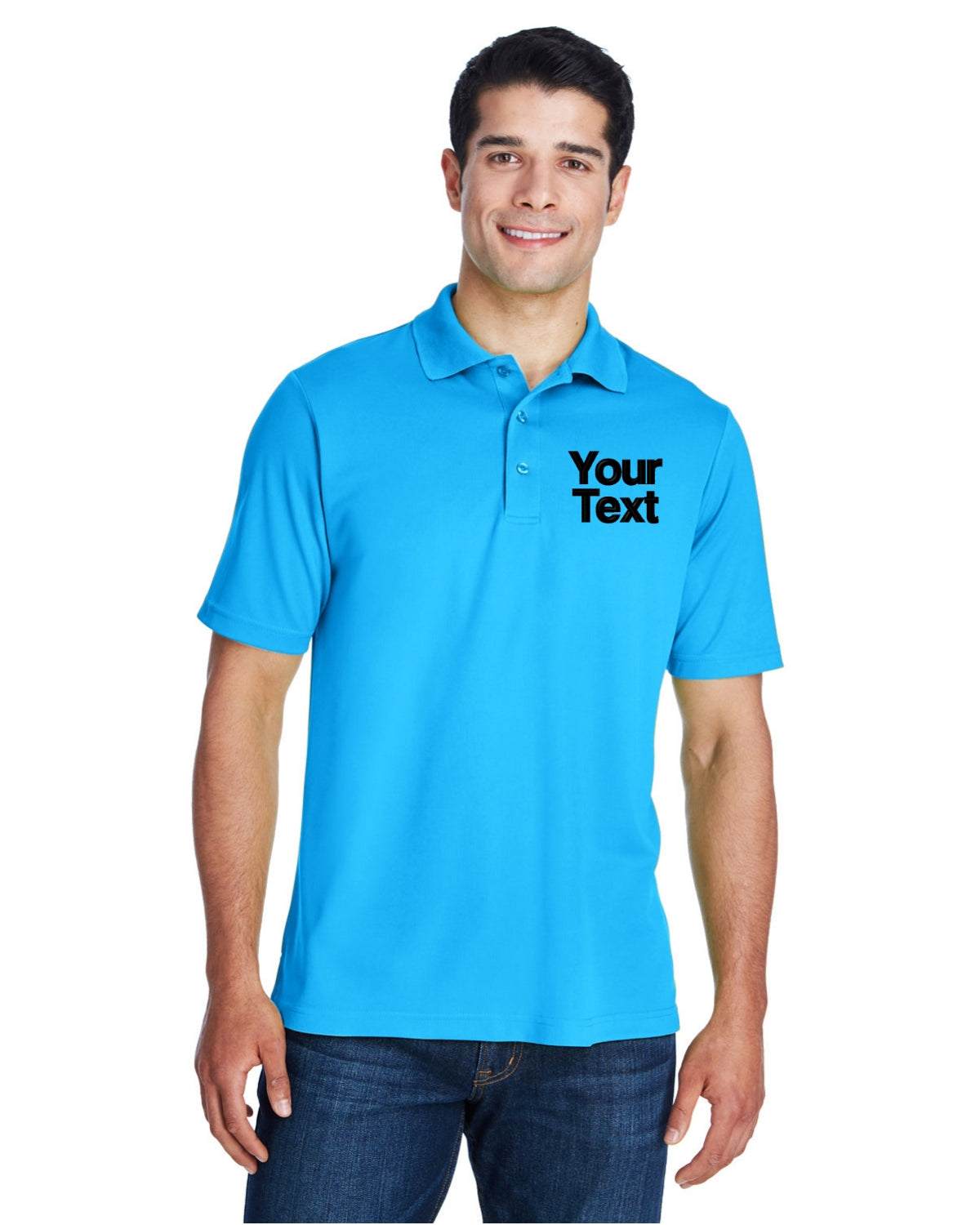 Sport Short Sleeve Polo Shirt with Custom Embroidered Text For Men - blue