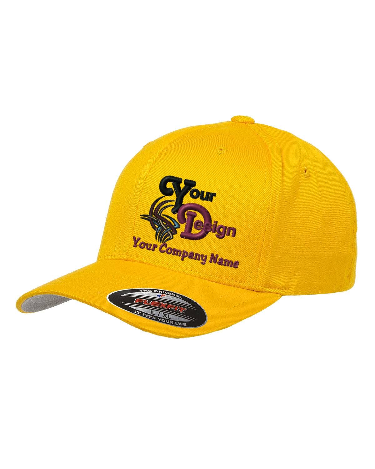 Flex Fitted Ball Caps Your Company Logo Embroidered -3 Pack gold