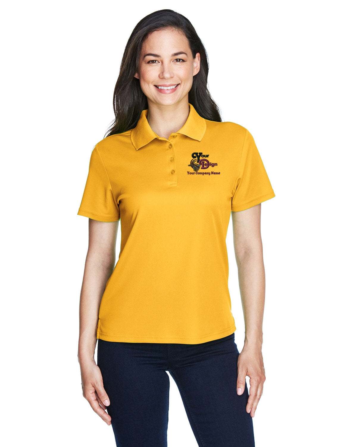 Dry-Fit Polo Shirt Your Custom Company Logo Embroidered - Women - yellow gold