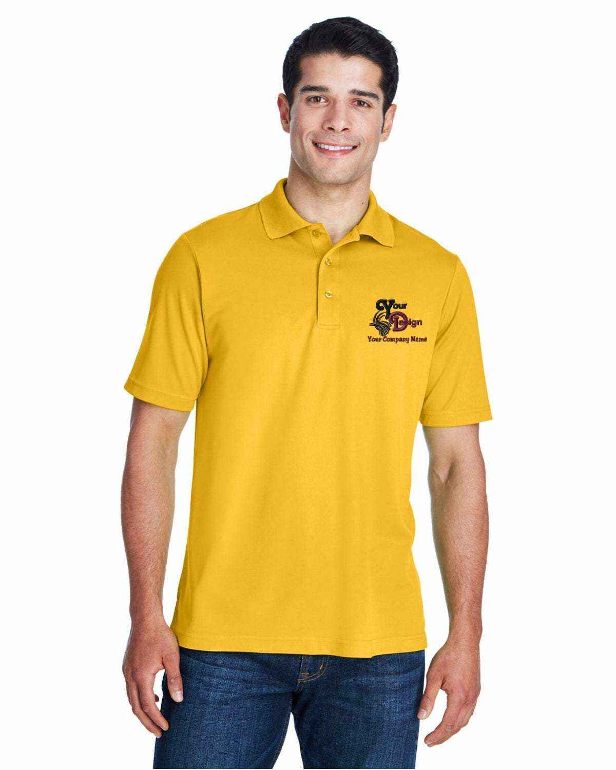 Sport Polo Shirts With Custom Company Logo Embroidered-Men-3-Pack - gold