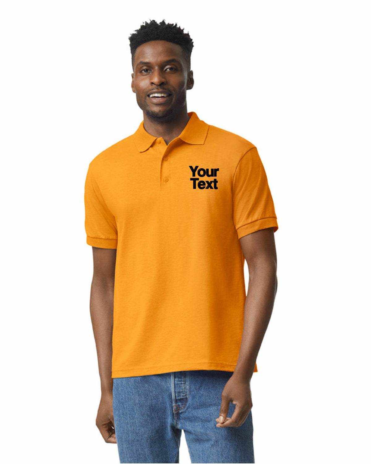 Men - Cotton Short Sleeve Polo with Personalized Text Logo Embroidered - orange