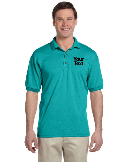 Cotton Short Sleeve Polo with Your Text Company Name - Men - jade