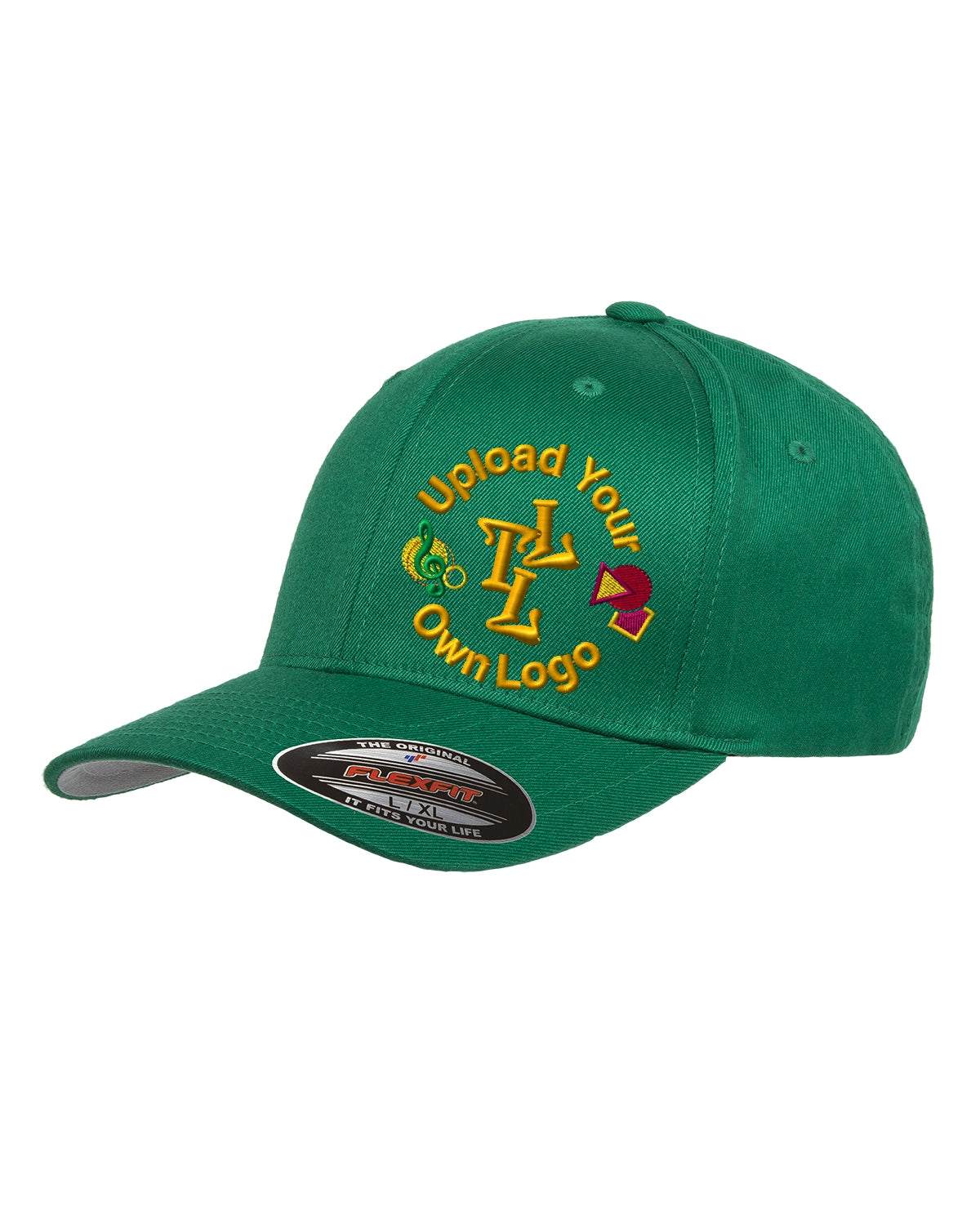 Flex Fitted Ball Caps Your Company Logo Embroidered -3 Pack green