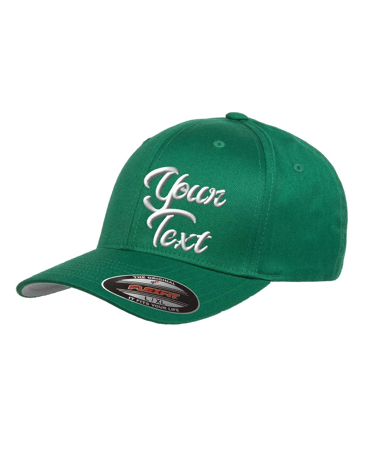 Personalized Flex Fitted Ball Cap with Your Custom text Embroidered - green