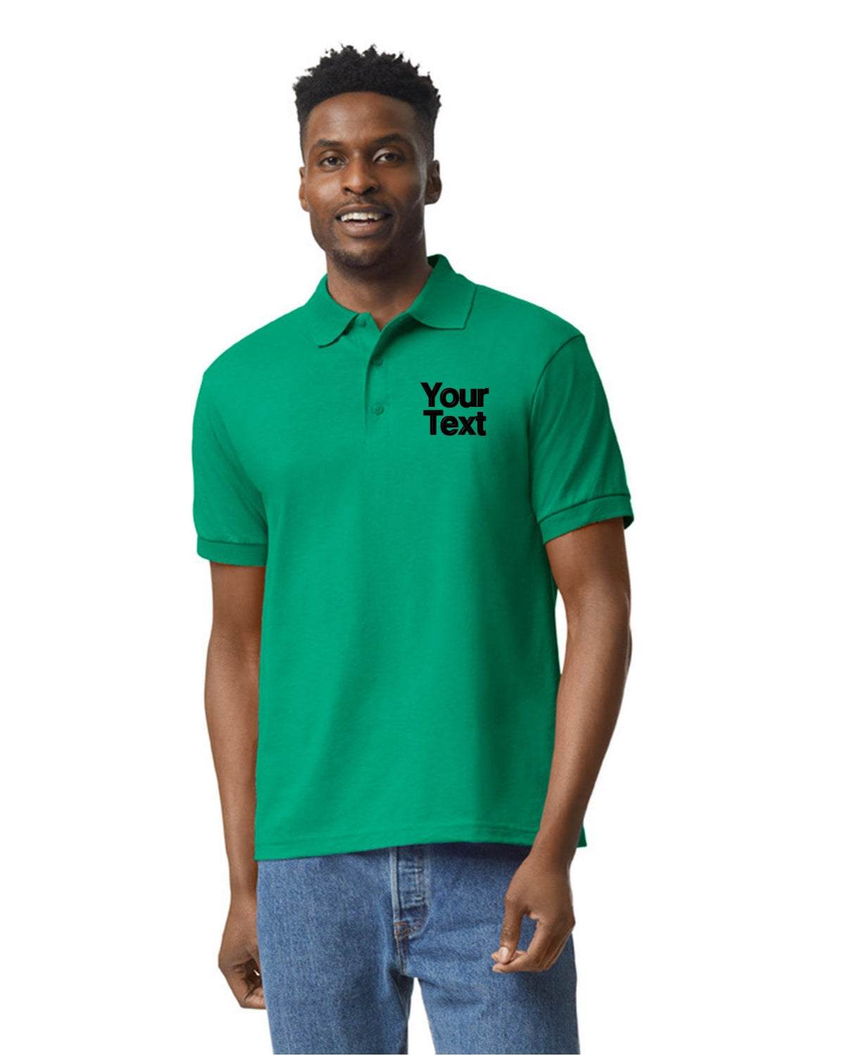 Cotton Short Sleeve Polo with Your Text Company Name - Men - Kelly Green