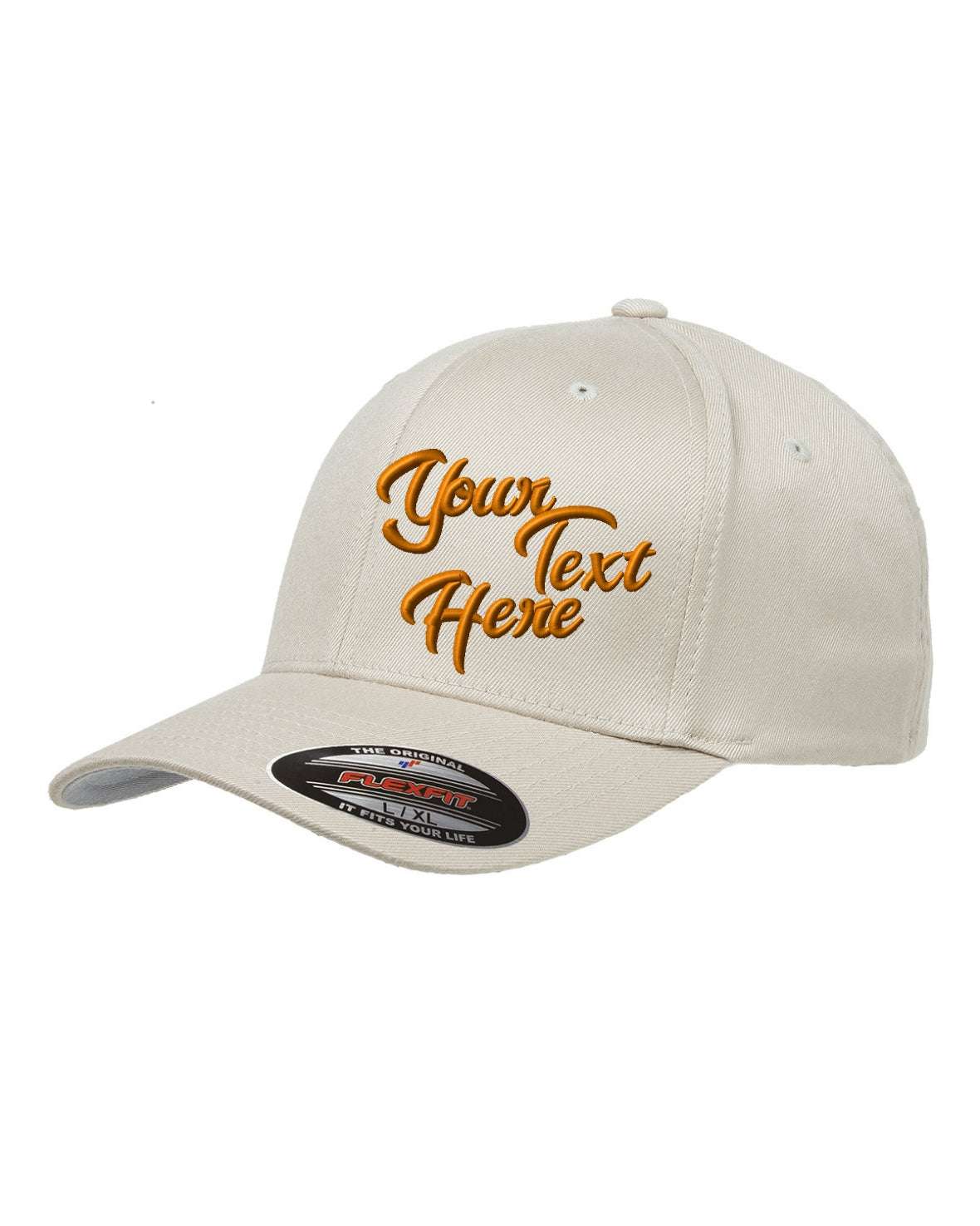 Personalized Flex Fitted Ball Cap with Your Custom text Embroidered - khaki