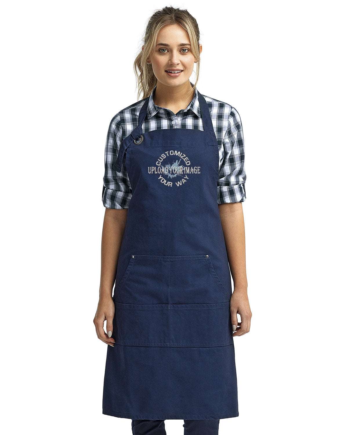 Unisex Canvas Apron Your Custom Design or Logo Embroidered - navy