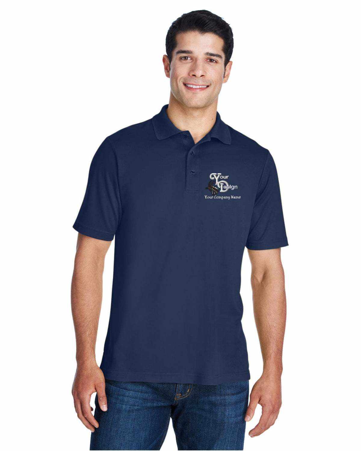 Sport Polo Shirts With Custom Company Logo Embroidered-Men-3-Pack - navy