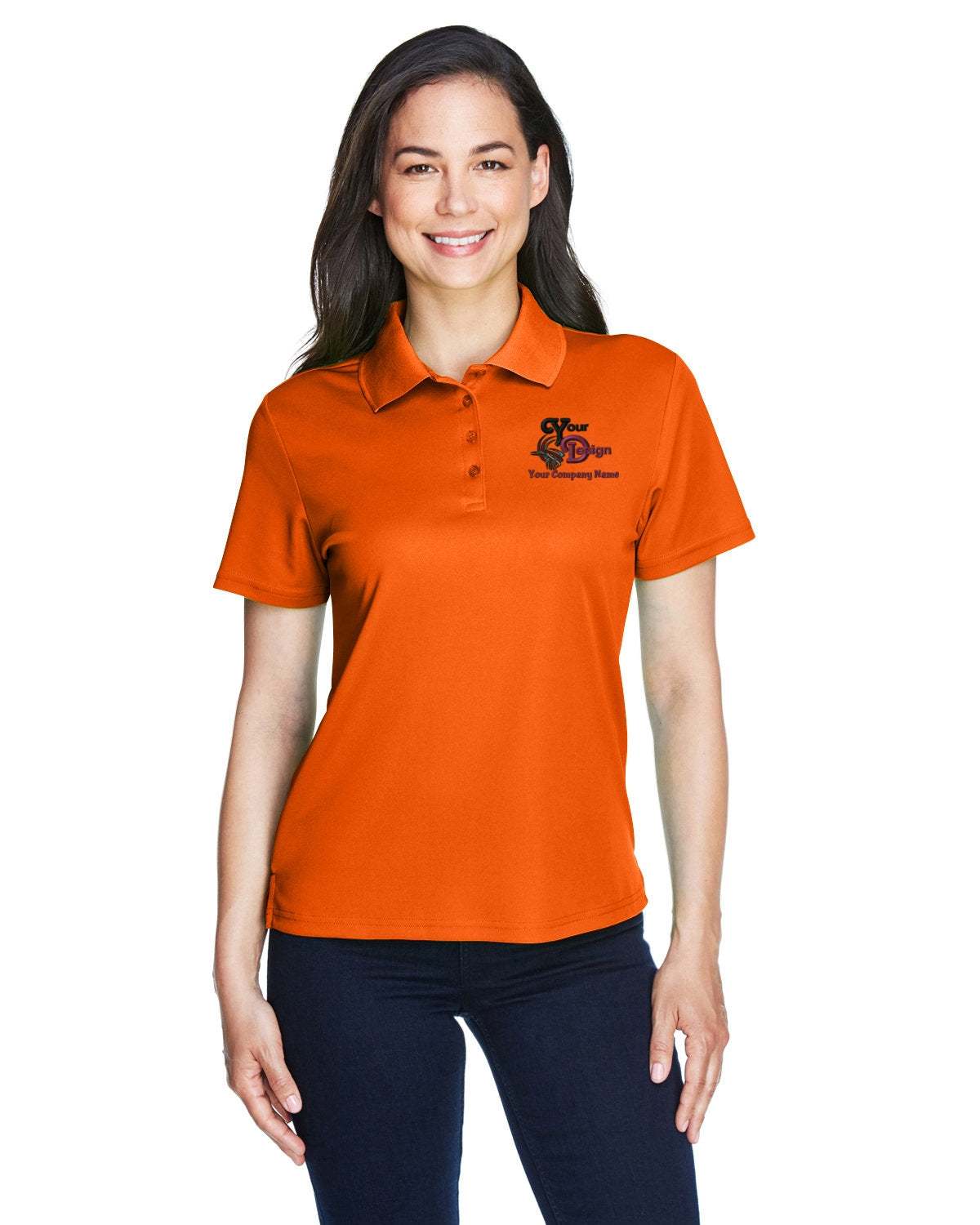 Dry-Fit Polo Shirt Your Custom Company Logo Embroidered - Women - orange