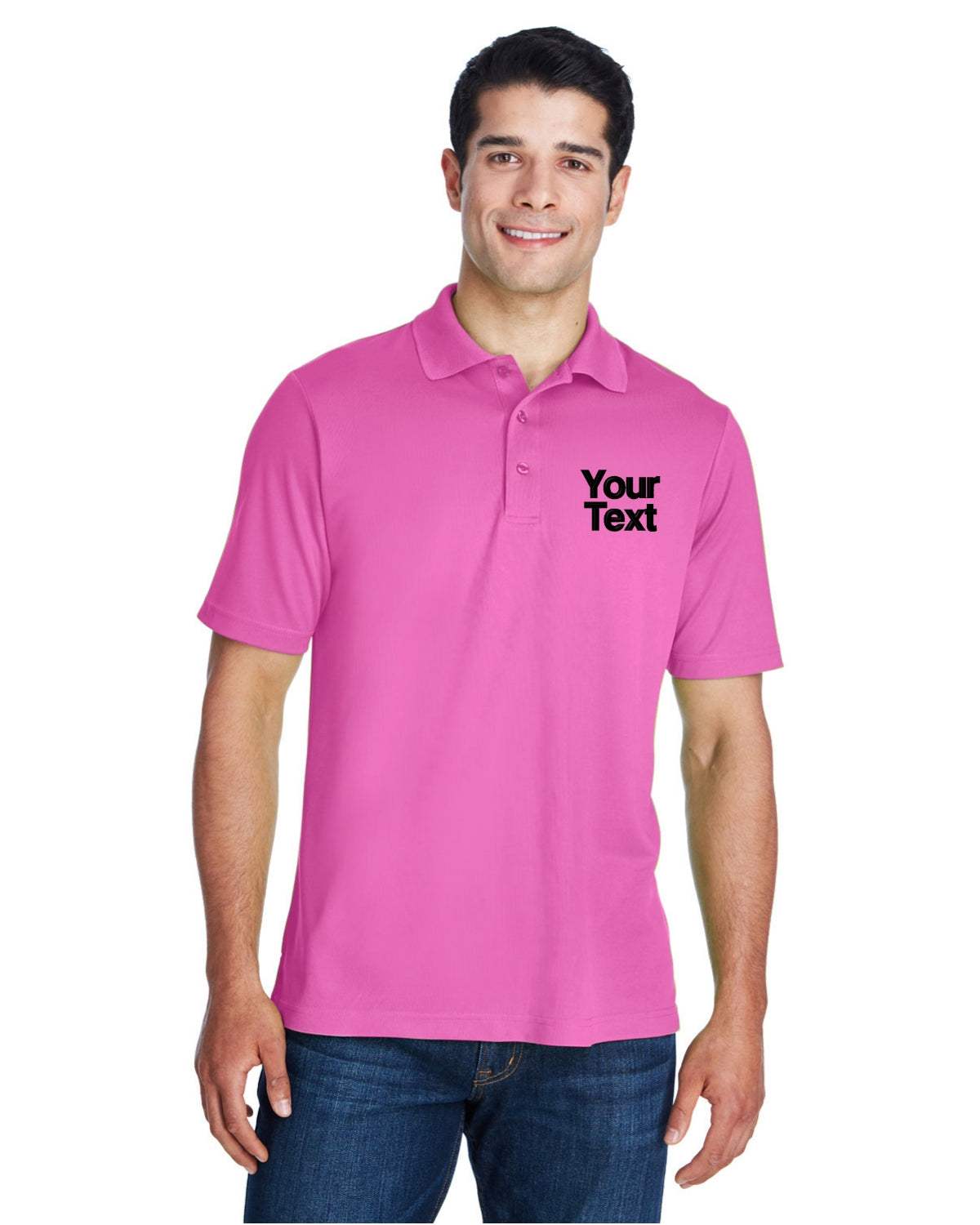 Men Short Sleeve Dry Sport Polo Shirt with Custom Text - pink