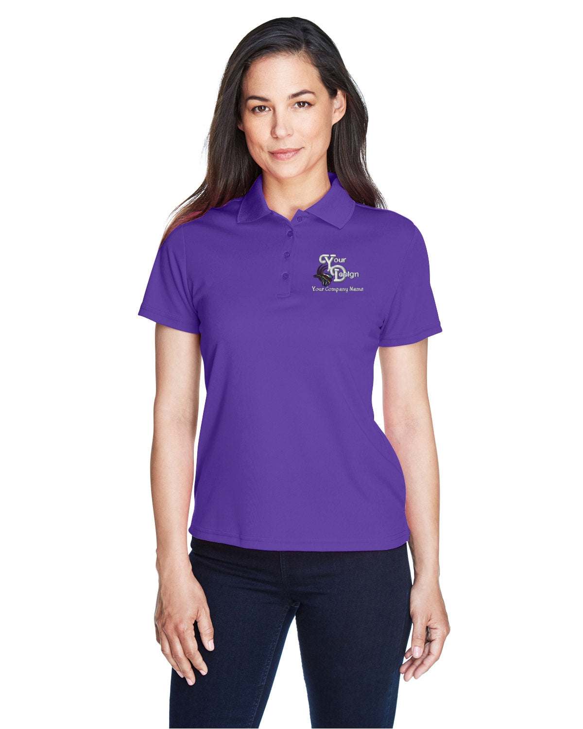 Dry-Fit Polo Shirt Your Custom Company Logo Embroidered - Women - purple