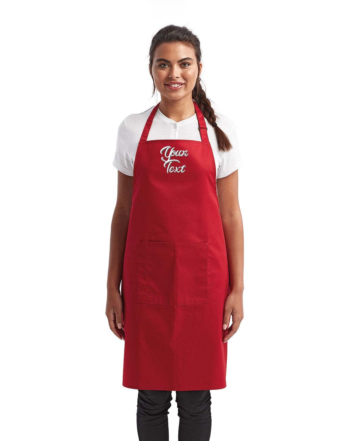 Unisex Protective Apron with Your Custom Text Personalized Embroidered red