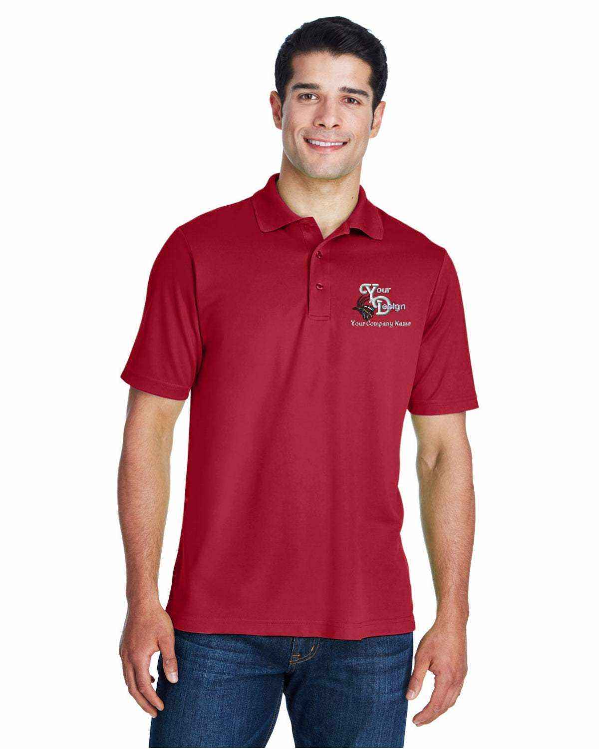 Sport Polo Shirts With Custom Company Logo Embroidered-Men-3-Pack - red