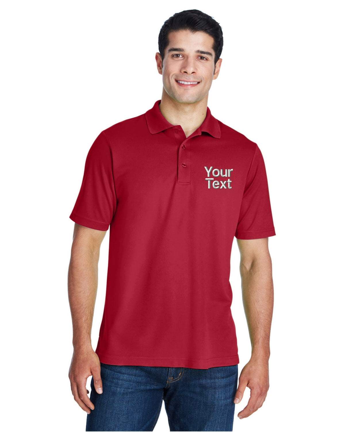 Men's Dry-Sport Classic Color Polo Shirt with Custom Text - red