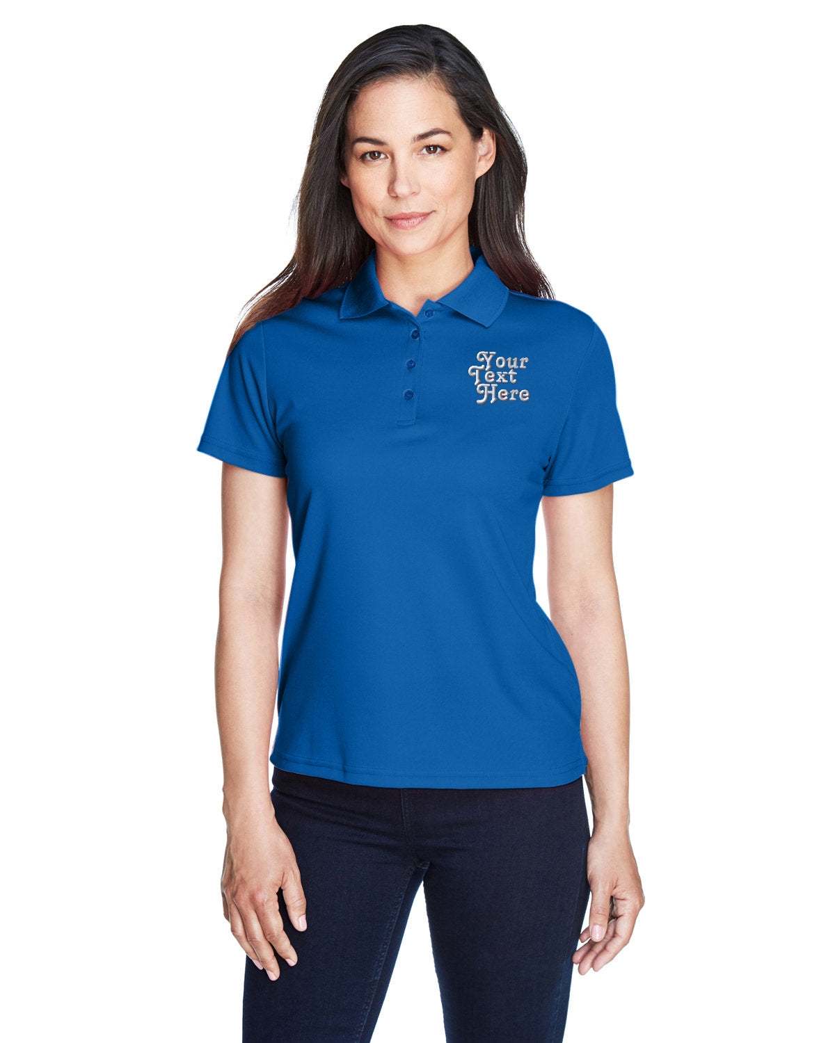 Premium Dry-Fit Polo Shirt- Your Company Name Text Embroidered- Women - royal blue