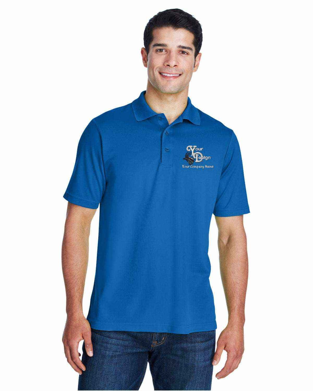 Sport Polo Shirts With Custom Company Logo Embroidered-Men-3-Pack - royal blue