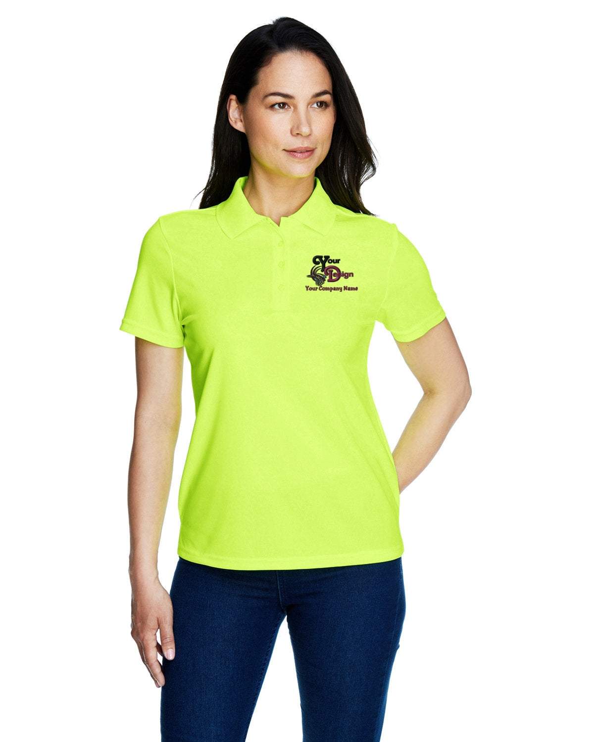 Dry-Fit Polo Shirt Your Custom Company Logo Embroidered - Women - safety yellow