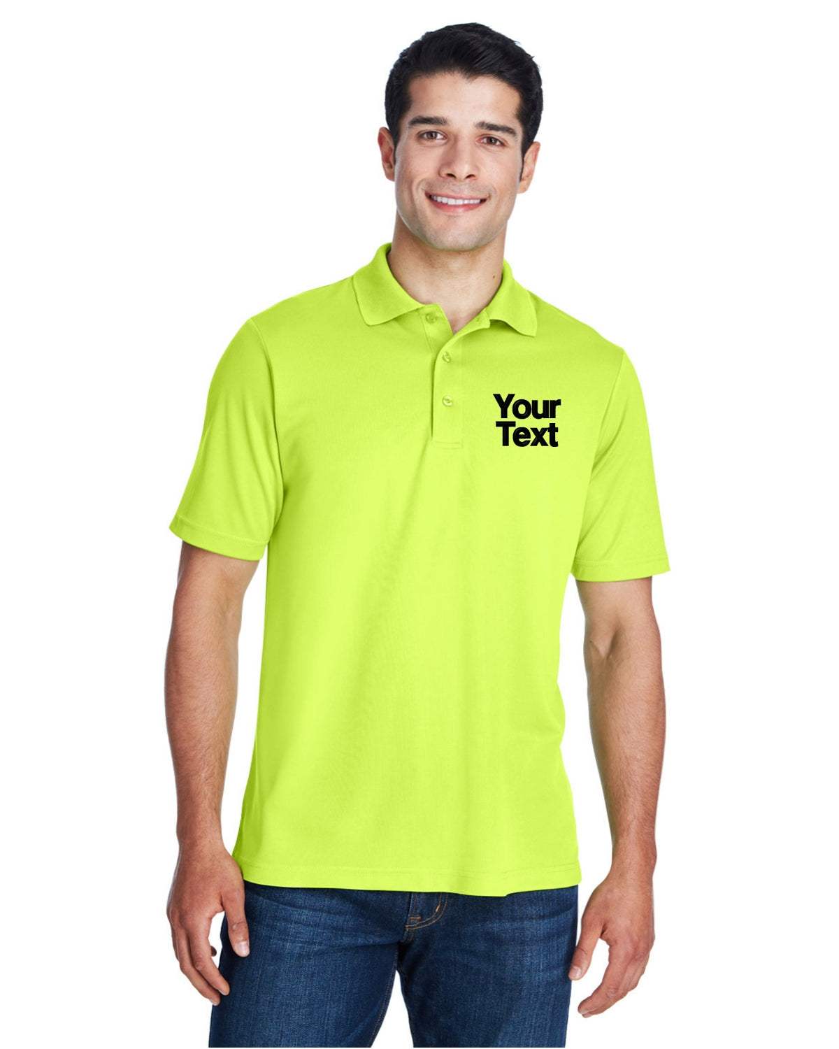 Men Short Sleeve Dry Sport Polo Shirt with Custom Text - safety yellow