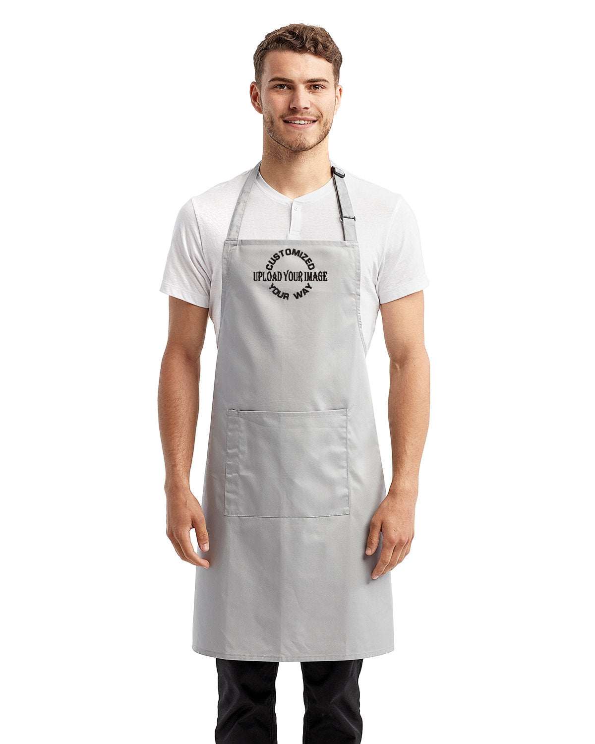 Chef Cooking Apron with Your Restaurant Logo Embroidered light grey