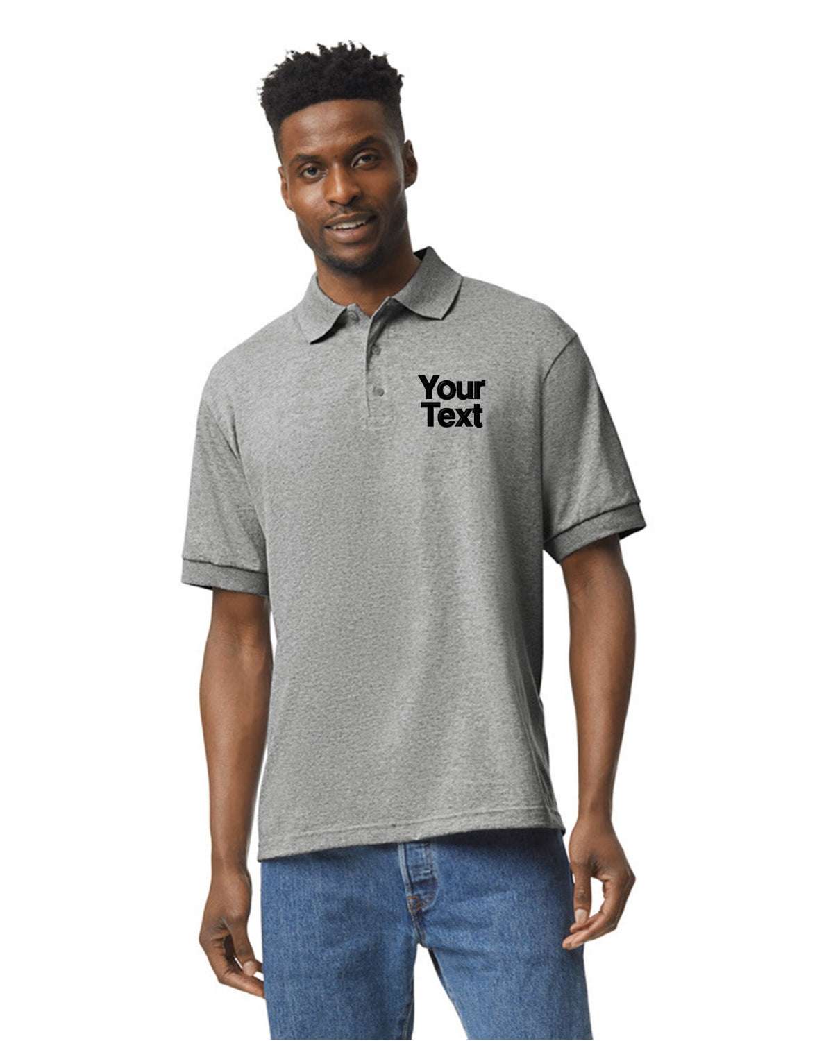 Classic Polo Shirt with Your Personalized Company Text Embroidered grey