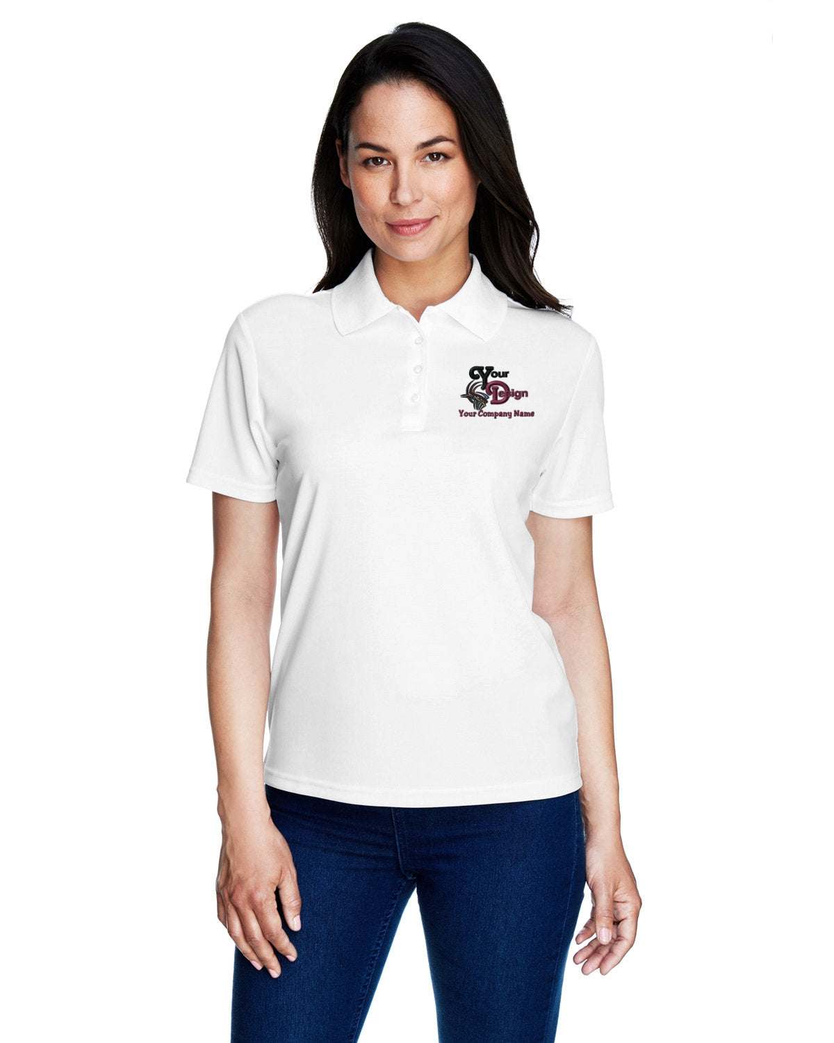 Dry-Fit Polo Shirt Your Custom Company Logo Embroidered - Women - white