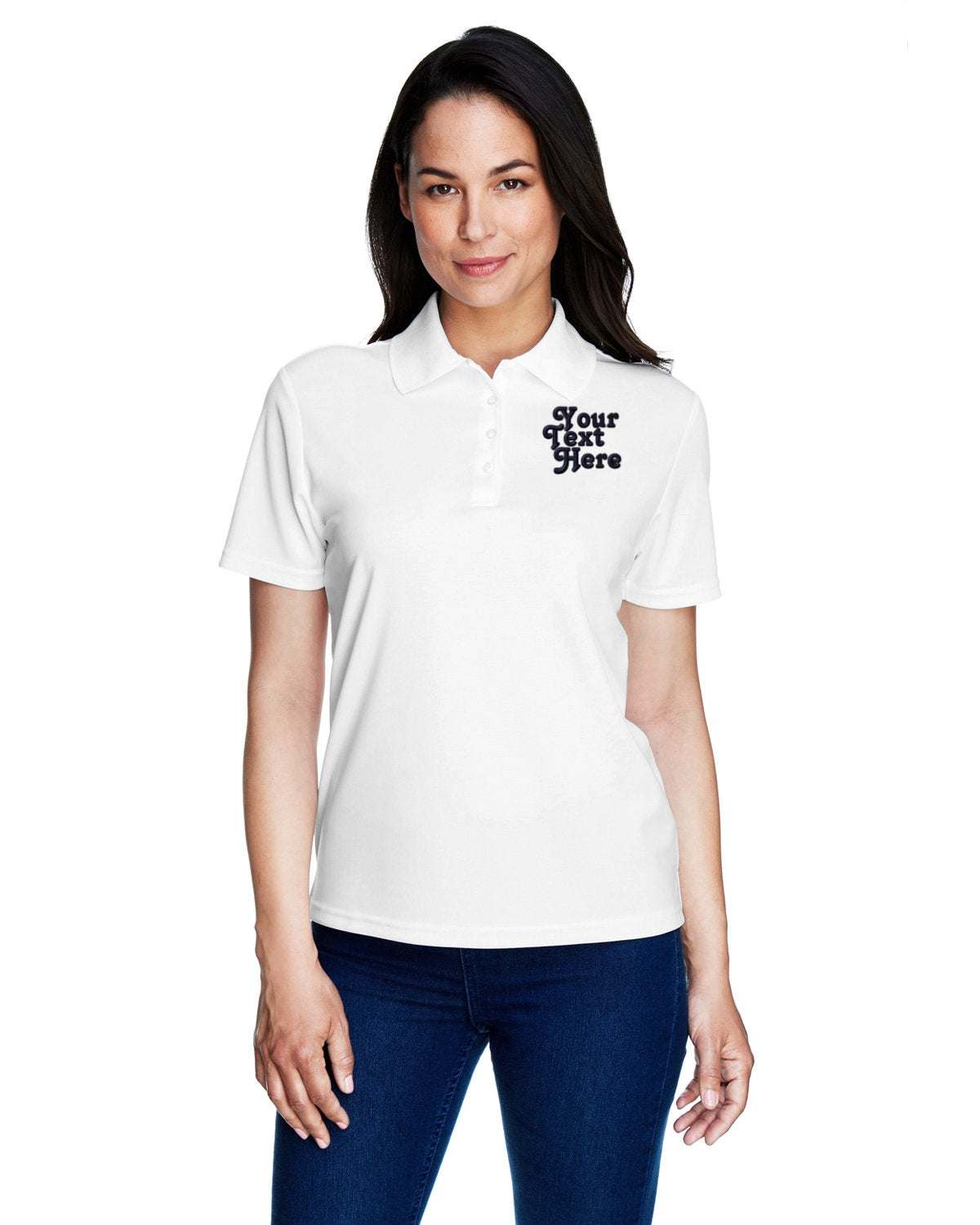 Dry-Fit Polo Shirt With Your Custom Text Embroidered - Women - white