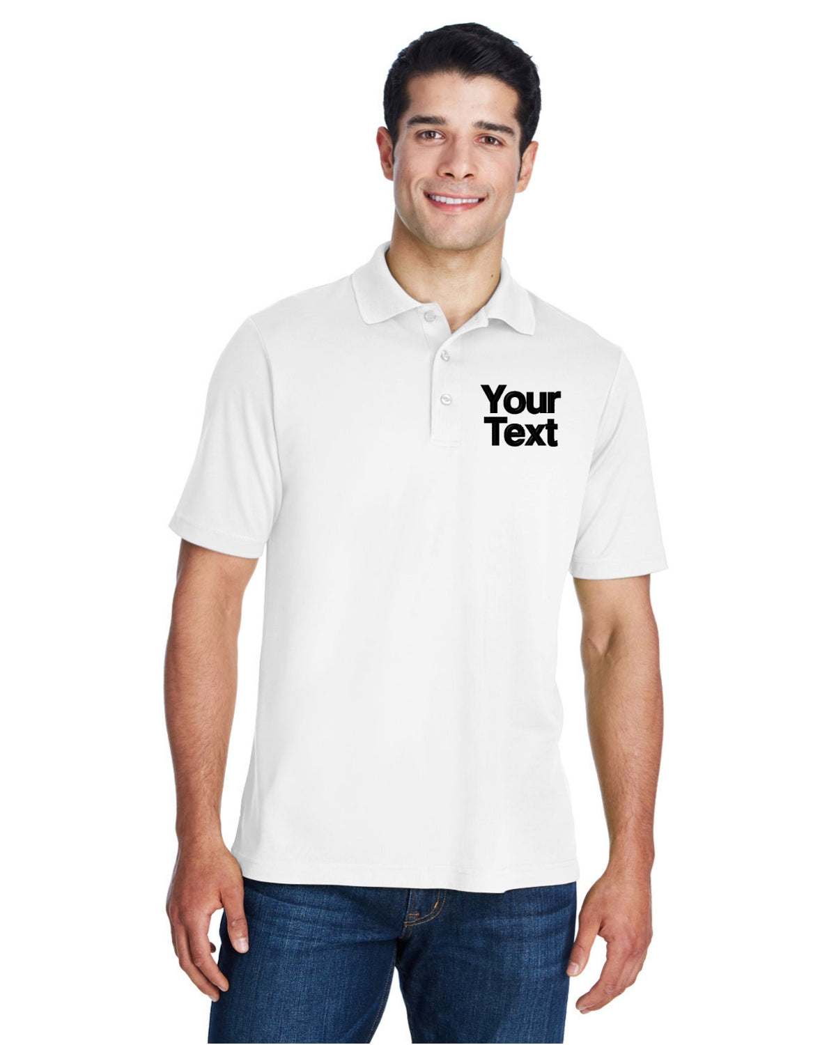 Sport Short Sleeve Polo Shirt with Custom Embroidered Text For Men - white