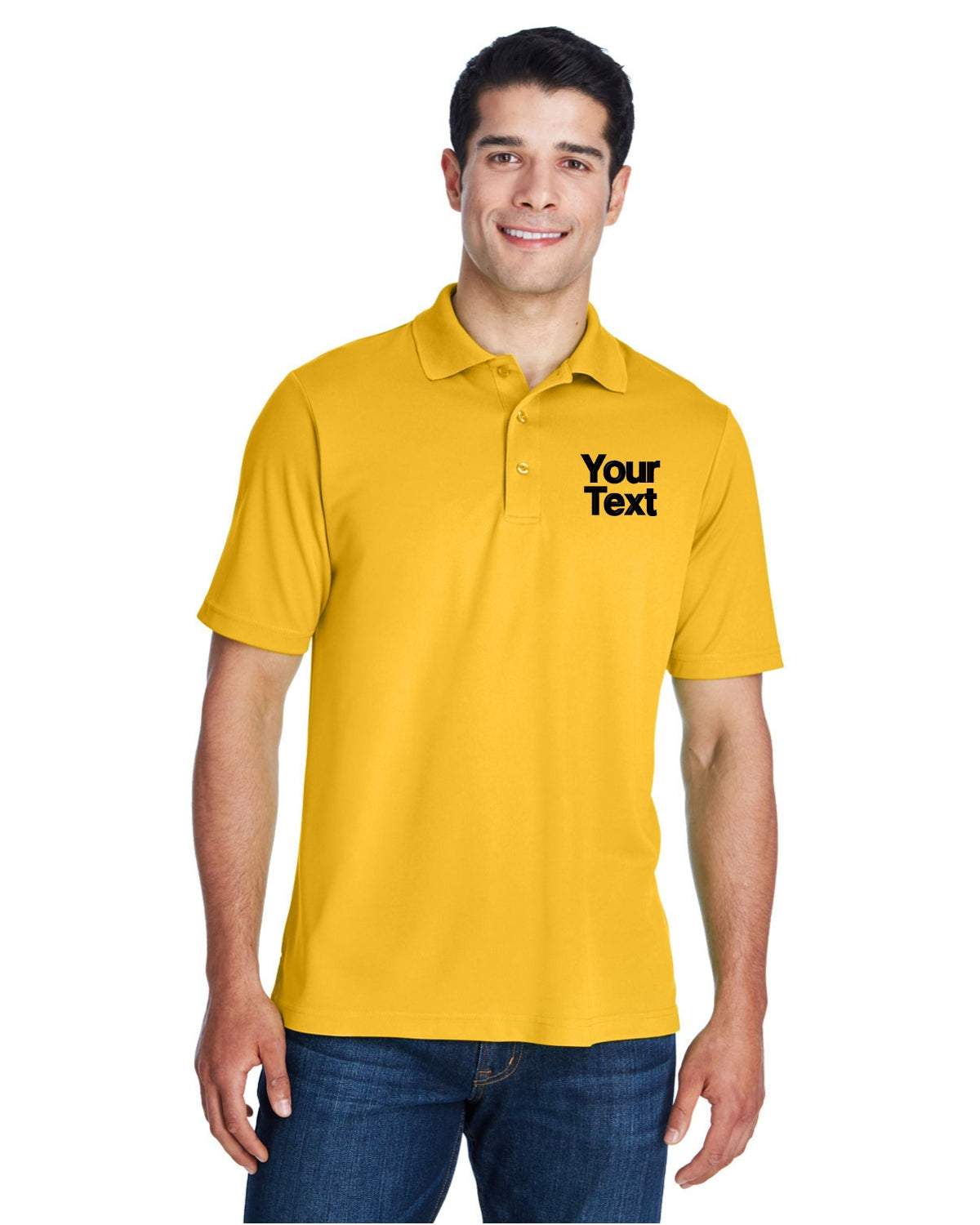 Men Short Sleeve Dry Sport Polo Shirt with Custom Text - yellow gold